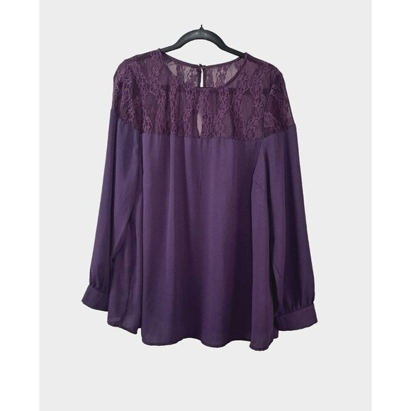 Romantic Purple Lace Chiffon Blouse JustFab 2X Long Sleeve Boho Top Feminine Fit - Picture 1 of 7
